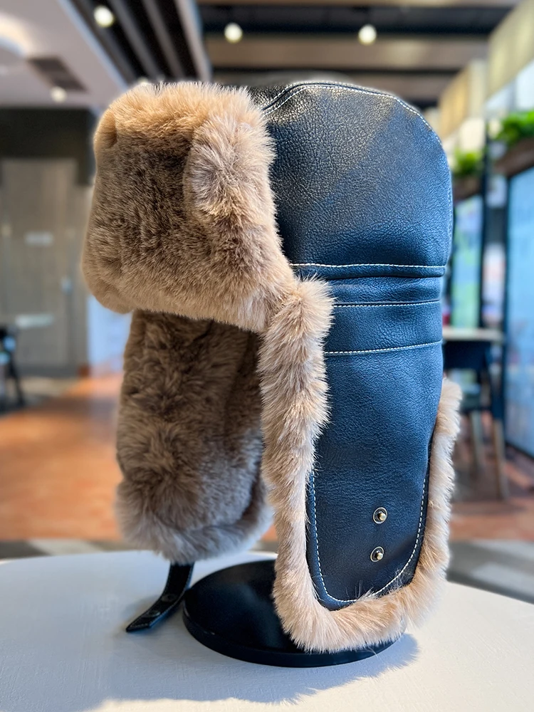 Wholesale Fashion Winter Thicken Warm Plush PU Leather Trooper Hats With Ear Flaps