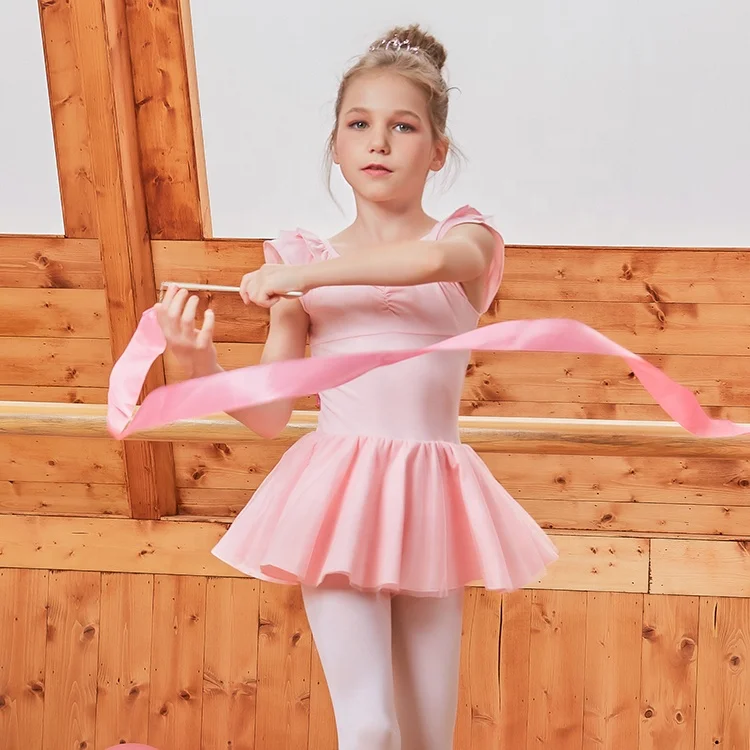 Accept custom high quality hot sale ruffled sleeve children ballet skirt gymnastics leotards training dancewear