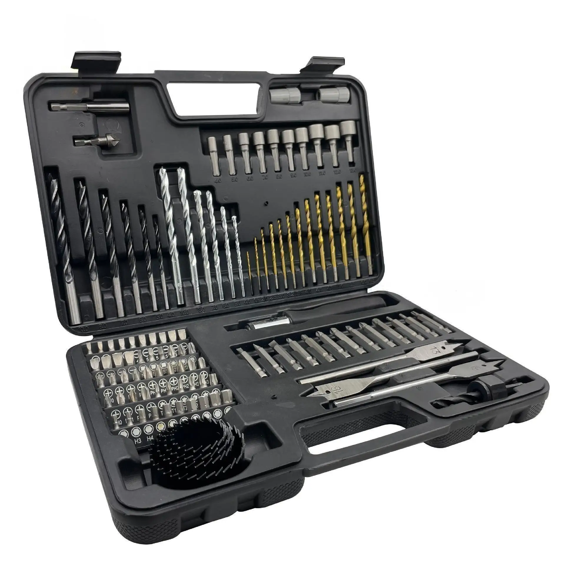 111pcs Titanium HSS Carbon Steel Drill Bit Set Complete Specifications Metal Wood Masonry Ratchet Screwdriver OEM Customizable