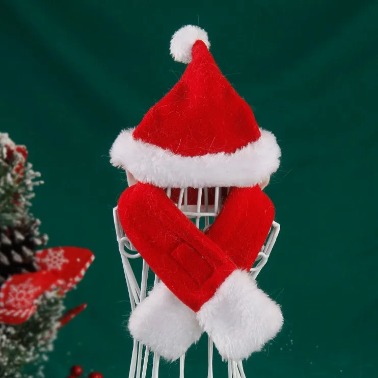 Dog Hat and Scarf Christmas Set, Stylish Red Christmas-themed Pet Accessories for Dogs and Cats