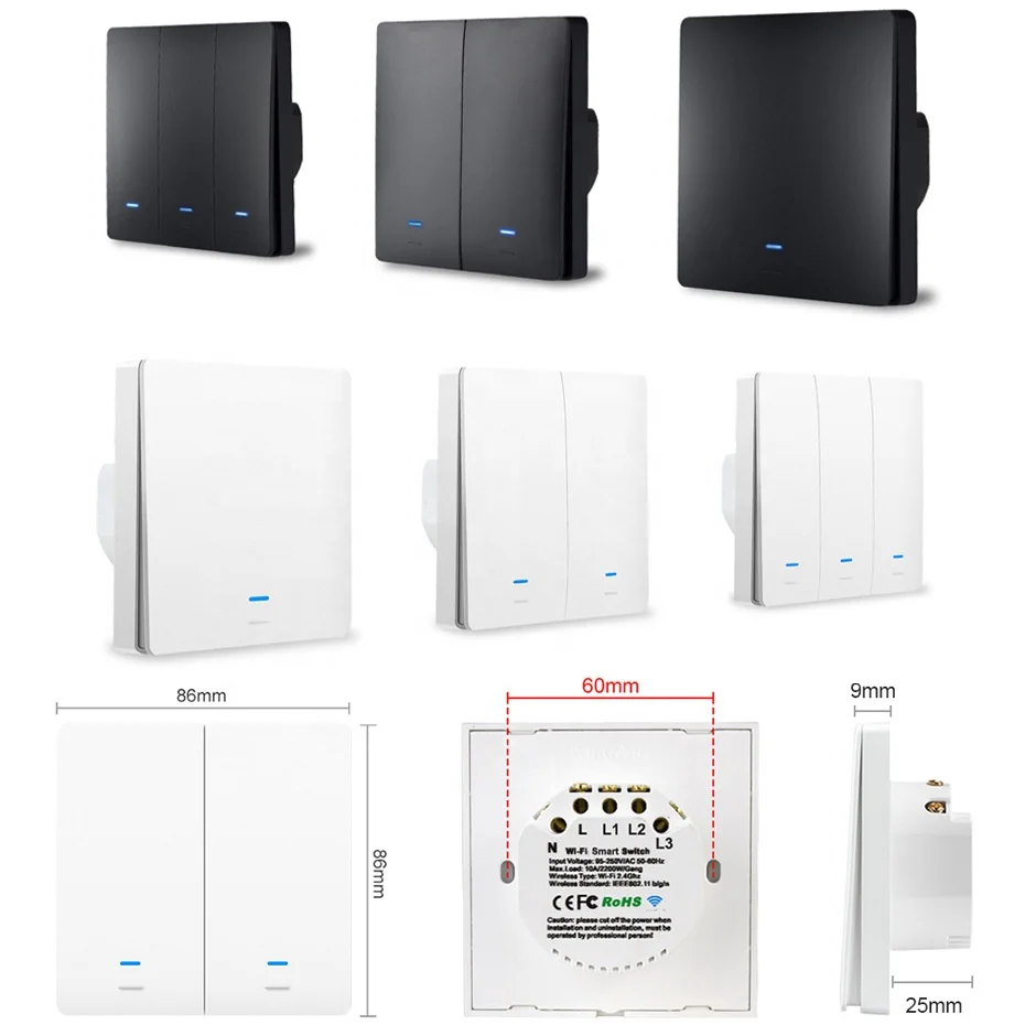 Tuya/Smart Life EU WiFi Remote Control Support Google Home Alexa 2200W Wall Touch Switch Smart 1 Gang Push Button Switch