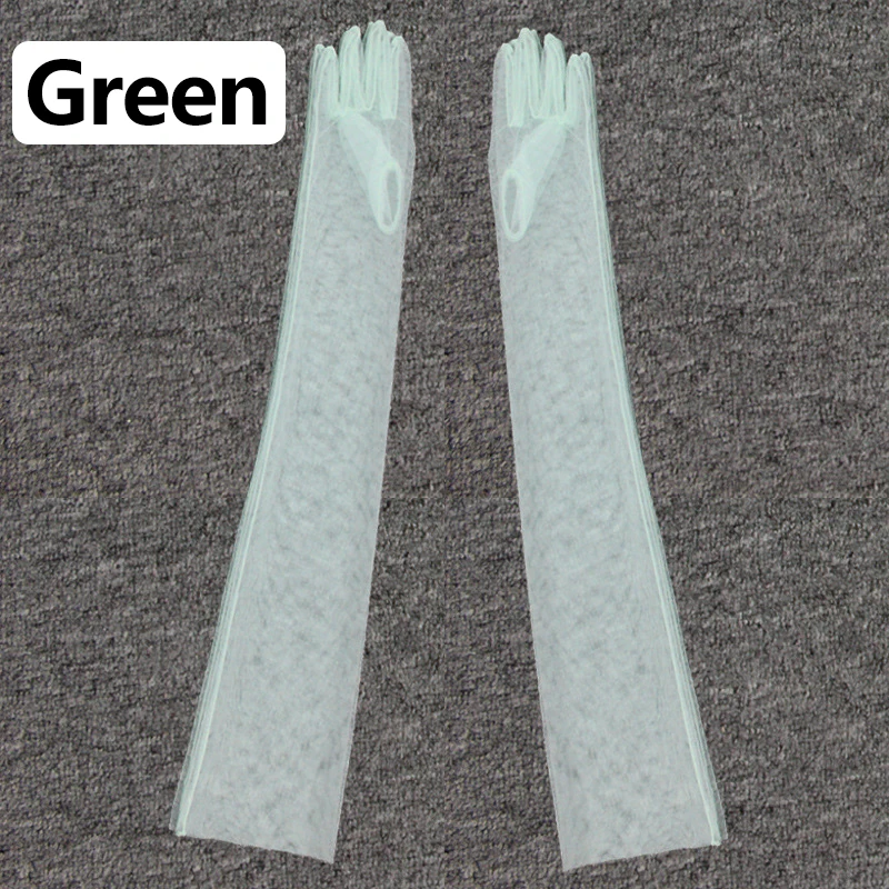 Fashion Long Sheer Tulle Gloves Ultra Thin Stretchy Full Finger Mittens Mesh Elbow Wedding Bride Gloves