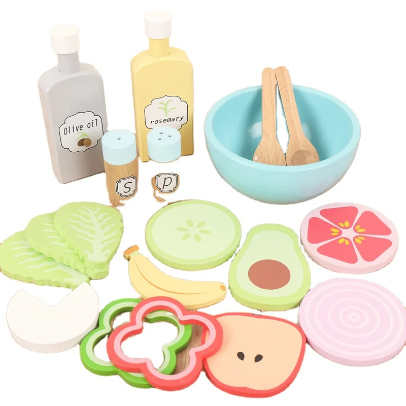 Simulation toy kitchen vegetables salad toy wooden science and education toys for kids boys girls