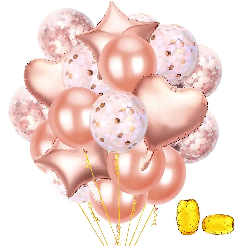 
Wedding party suppliers birthday engaged baby shower party decoration rose gold star and heart shaped confetti balloon 