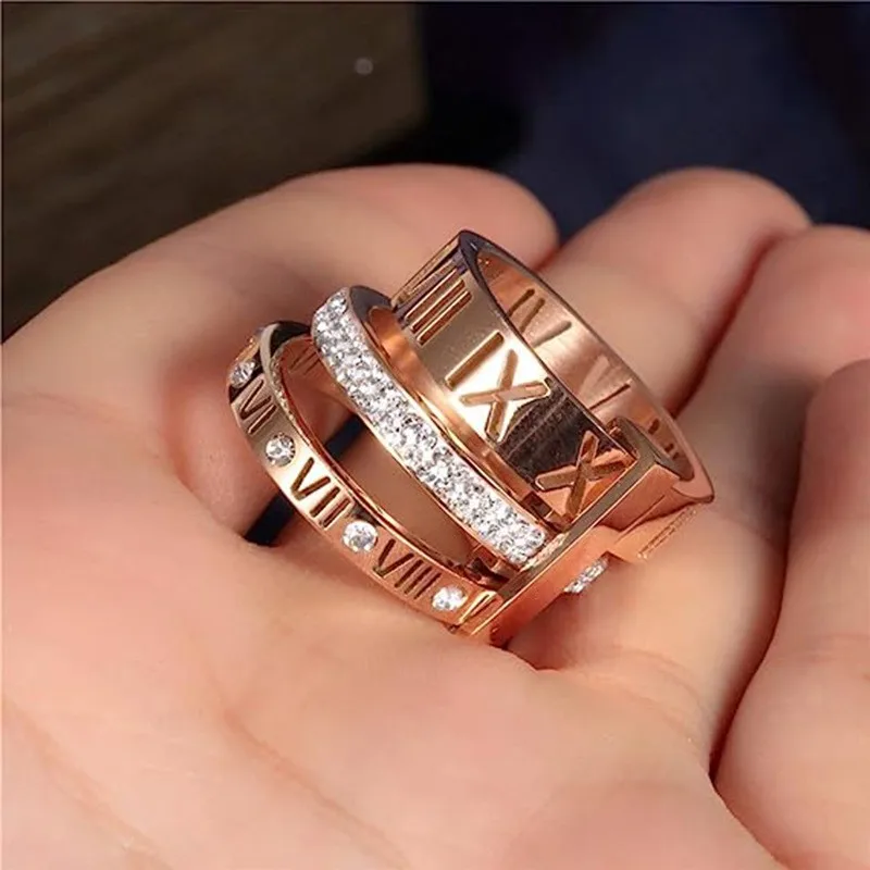 New Retro Hip Hop Stainless Steel Roman Numeral Ring Zircon Roman Ring Diamond Finger Ring For Men