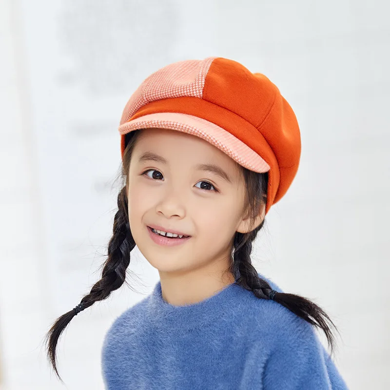 High Quality Wool Blend Contrast Color Peaked Cap for Children Unisex Fashion Outdoor Sun Protection Kids Beret Hat