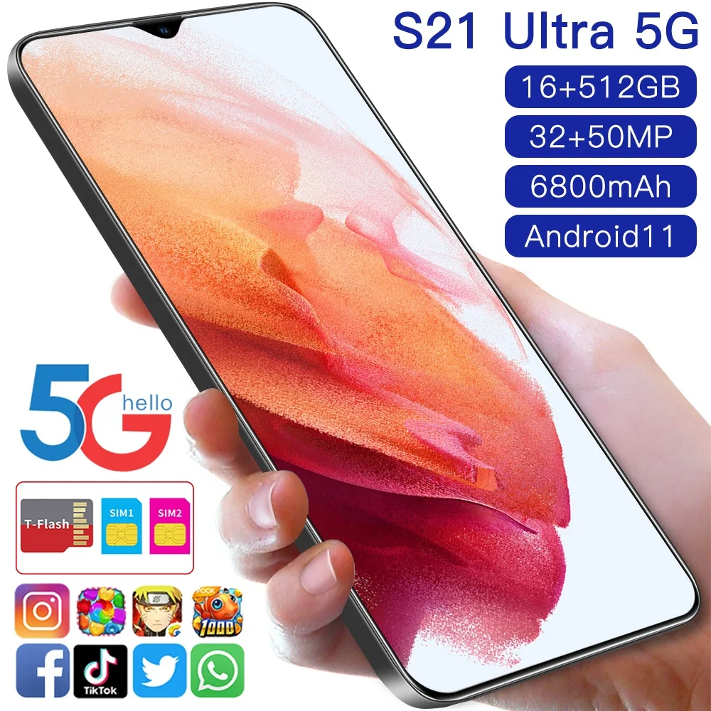 Global version original S21 Ultra 12GB+512GB Android smartphone With stylus Support 4G 5G network Super endurance mobile phone