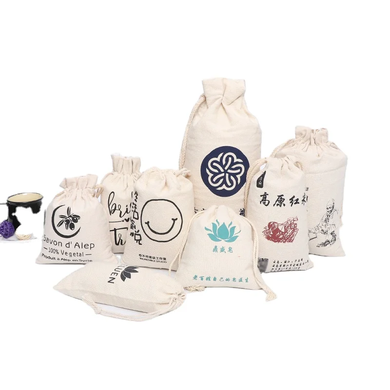 Factory Wholesale Custom Gift Packaging Cotton Linen Drawstring Jewelry Dust Small Drawstring Pouch