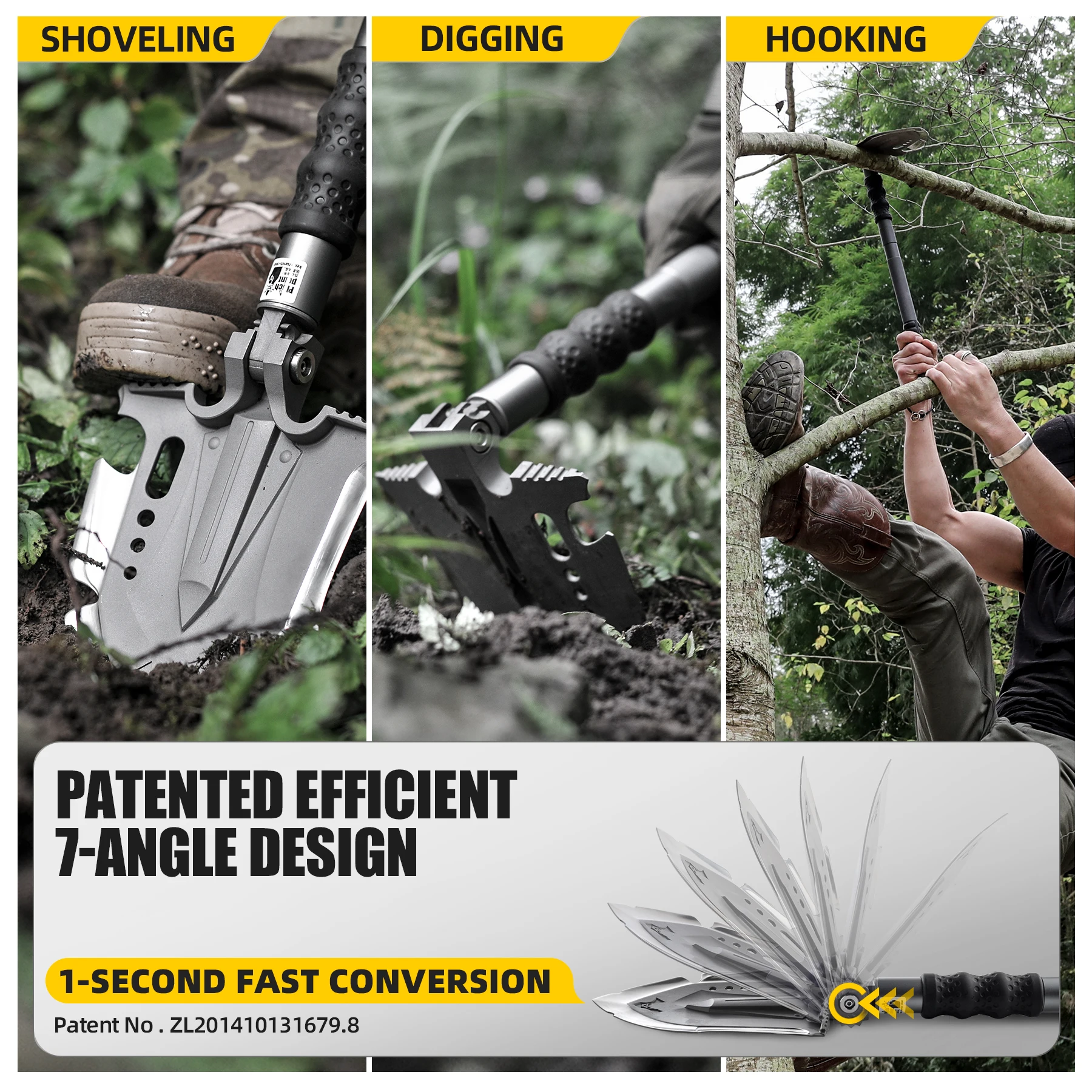 Zune Lotoo Hot Sale Folding Multifunction Hand Tool Spade with Handle Survival Kit Multi-function Outdoor Camping Shovel Kit