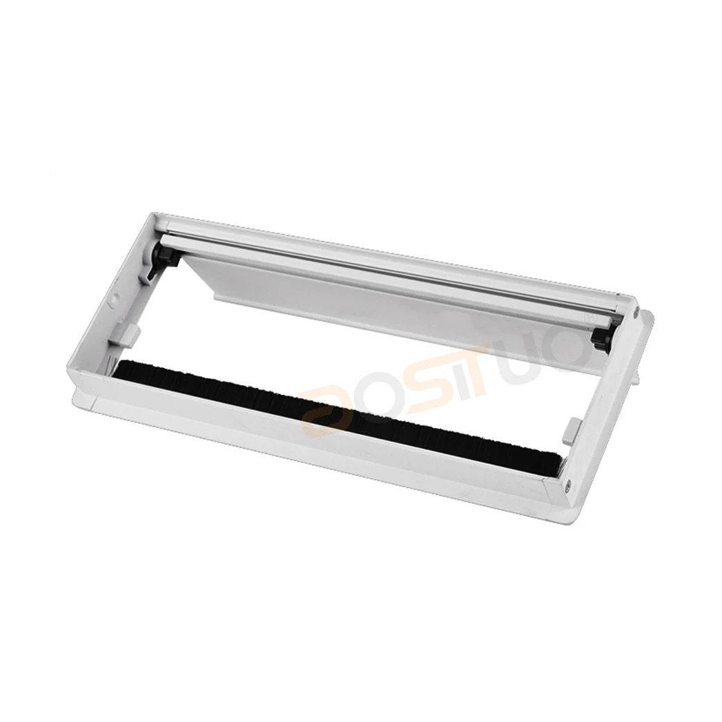 300/400/500mm Aluminum Soft Closing Cable Grommet Tabletop Management Wire Box Computer Desk Hole Cover Flip Up Box With Brush