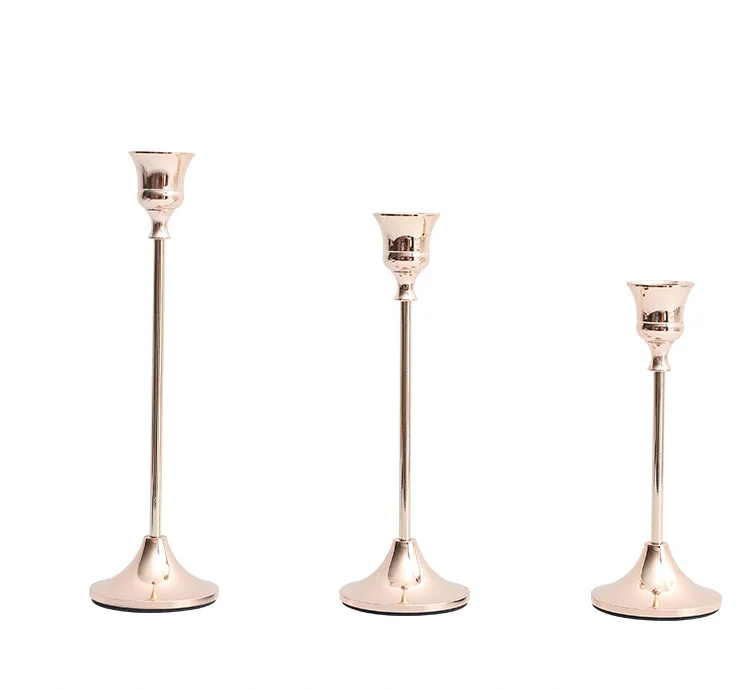2022 Popular Wedding Gift French Golden Color Taper Candlesticks Metal Candle Holder Stand Set Of 3