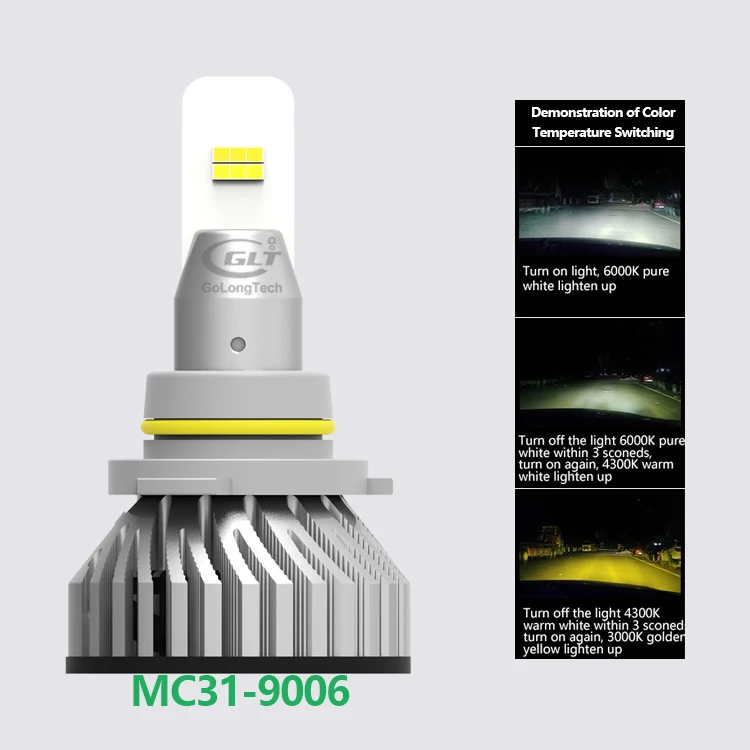 
9006 car MC31 3 Colors tricolor led auto headlight 12000 lumen led headlight Bulb Car led Headlight 
