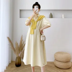 High quality Belt Yellow Women Loose Clothes Casual Elegant Pregnant Maternity dress