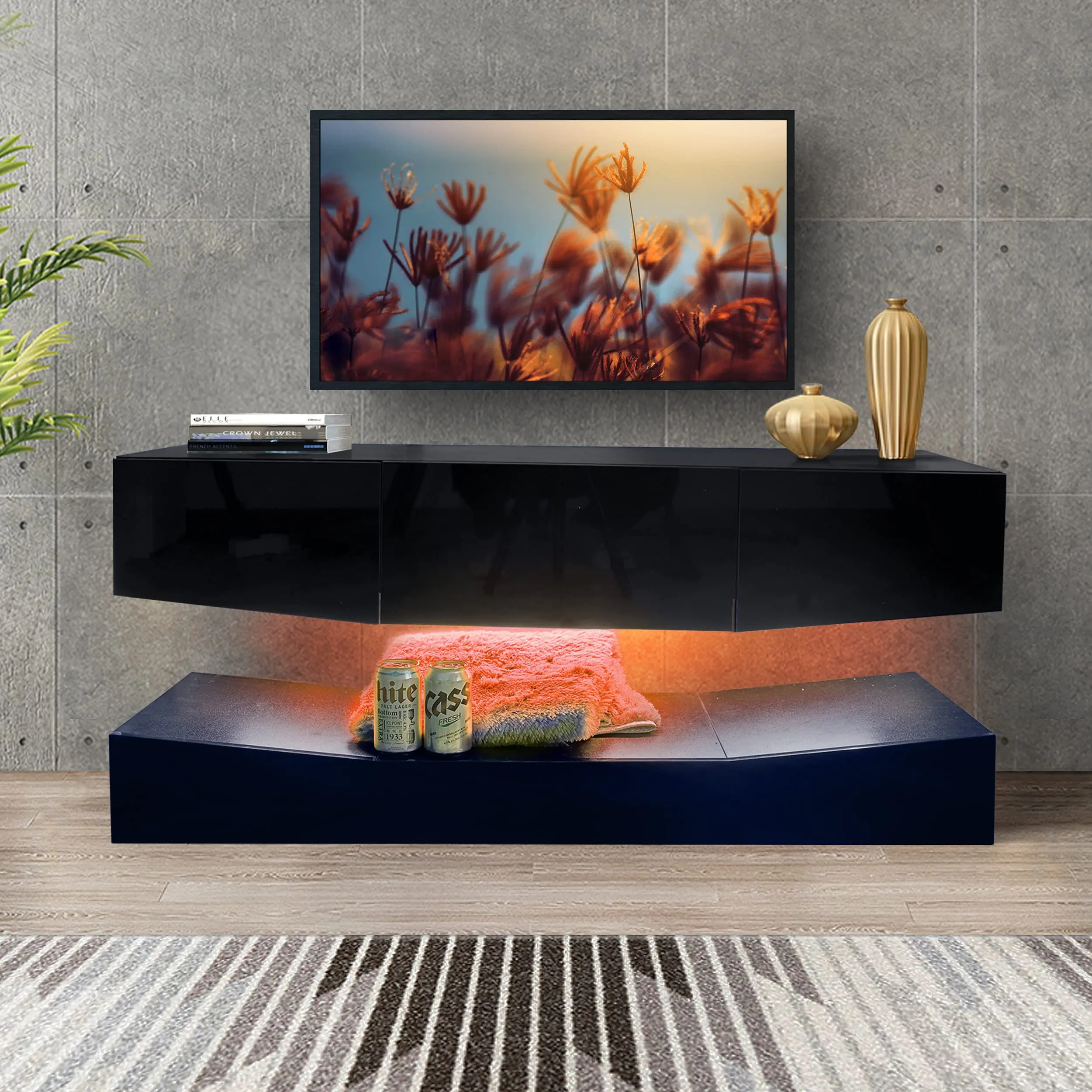 Living room furniture set Modern floating  tv wall unit cabinet display shelf