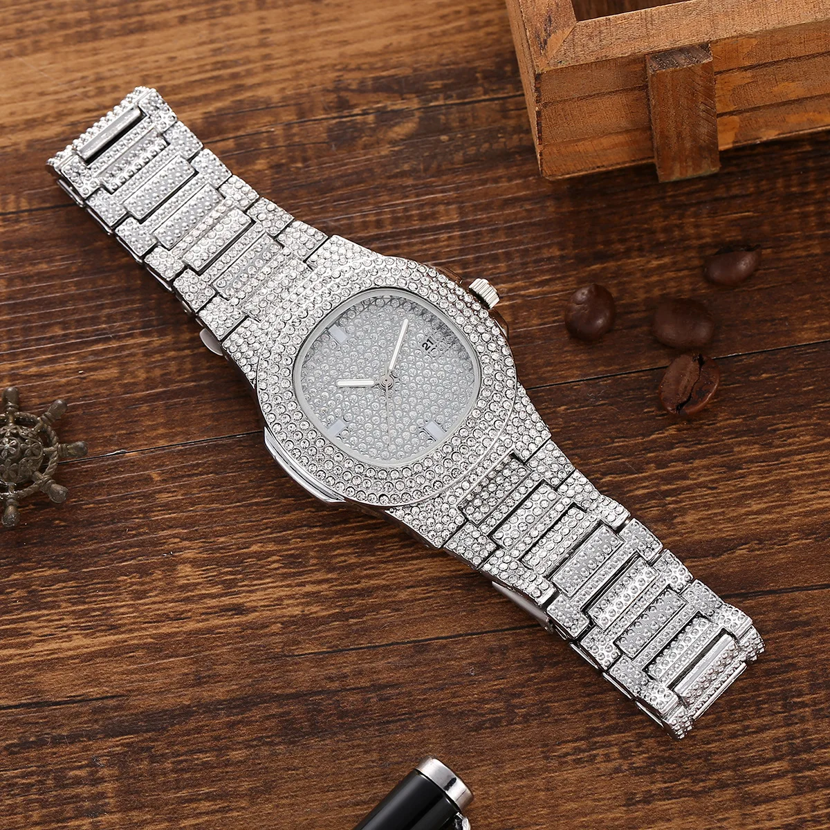 Luxury Bling Full Crystal Rhinestone Tennis Chain Bracelet Watch Set Iced Out Zirconia Diamond Sets