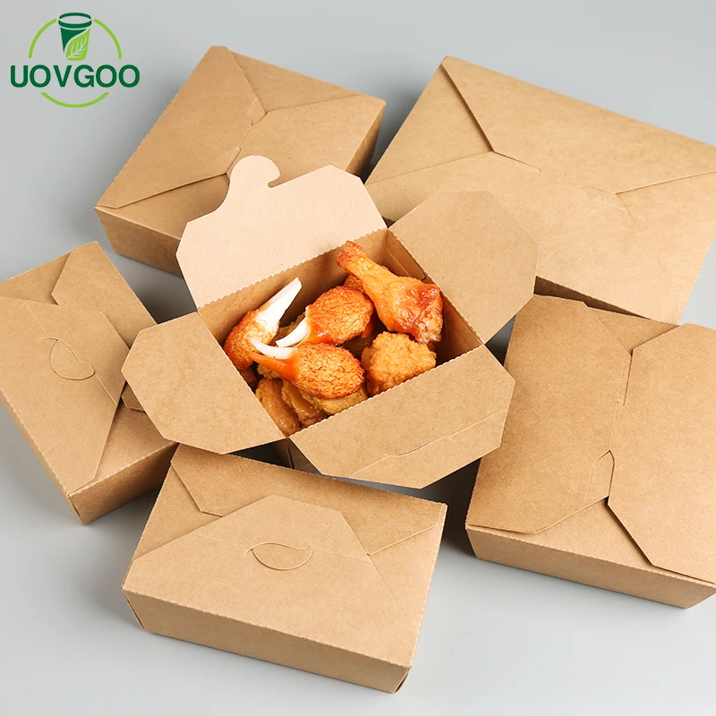 Low price takeaway compostable paper bento lunch boxes wholesale price kraft paper box packaging for food