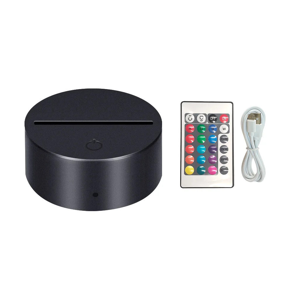 RGB LED Lamp Bases for 3D Led Night Light Acrylic Black 3D LED Lamp Night Light Touch Base with USB Cable and Remote Control