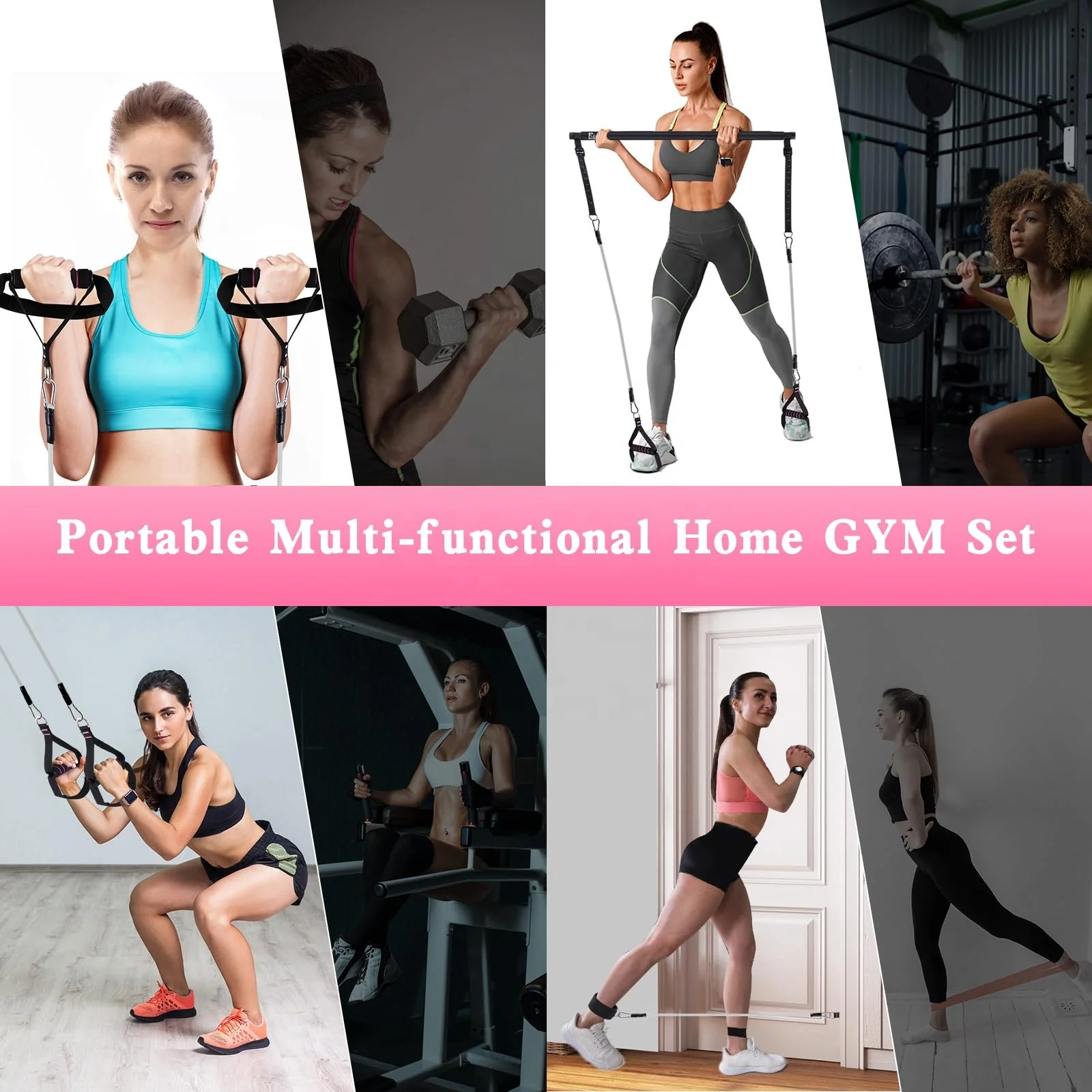 Multifunctional Pilates Bar whole body Workout Equipment 3 Section Pilates Bar Kit with Resistance Bands for Women Home Gym