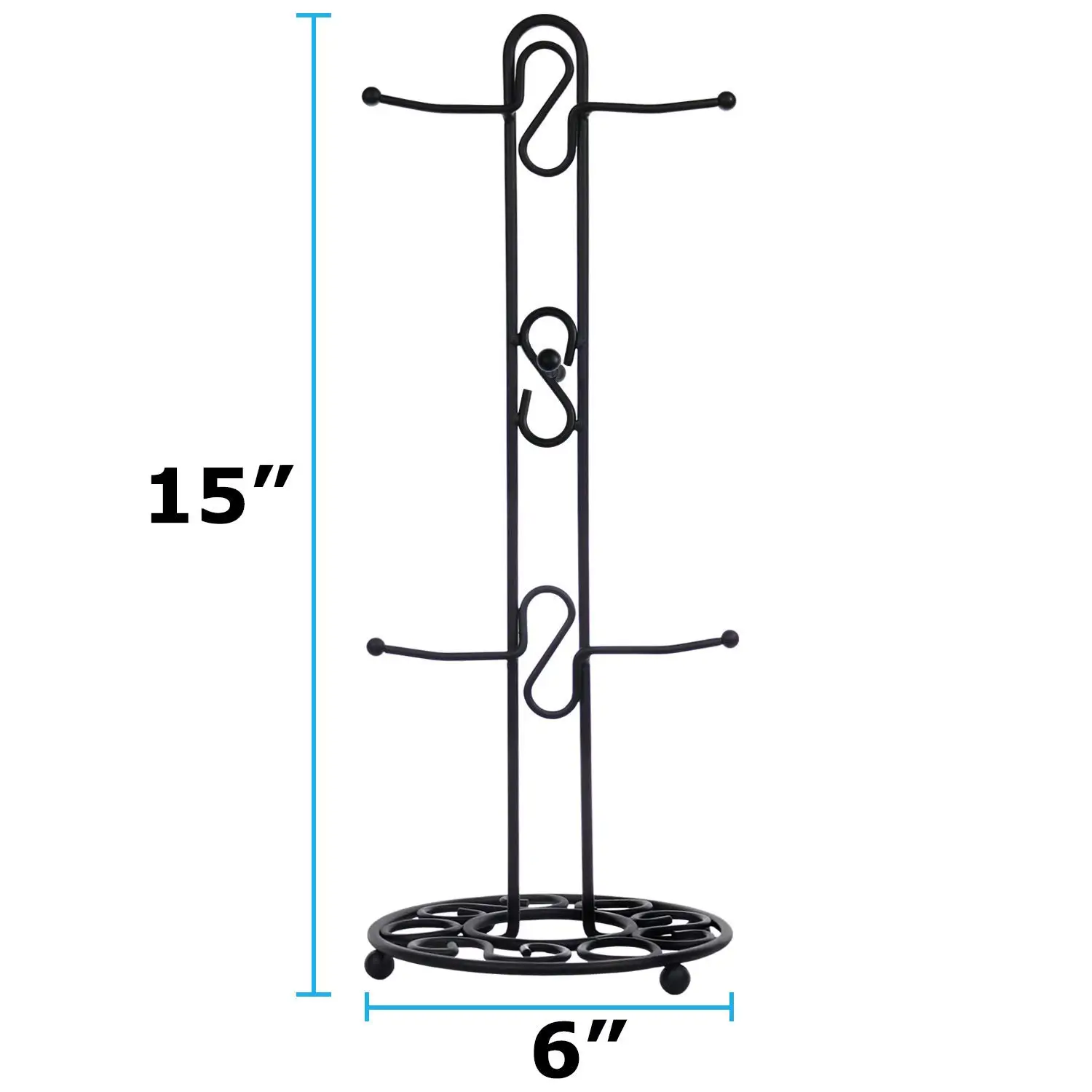 Stainless Steel Coffee Cup Holder Tea Cup Storage Rack Metal Vintage Mug Rack with 6 Hooks