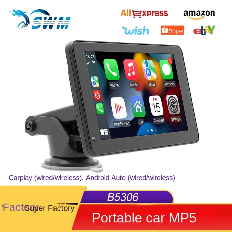 Portable 7-Inch Car MP5 Host Hands-Free Player Wired/Wireless CarPlay Android Auto Dashboard USB GPS Android 11