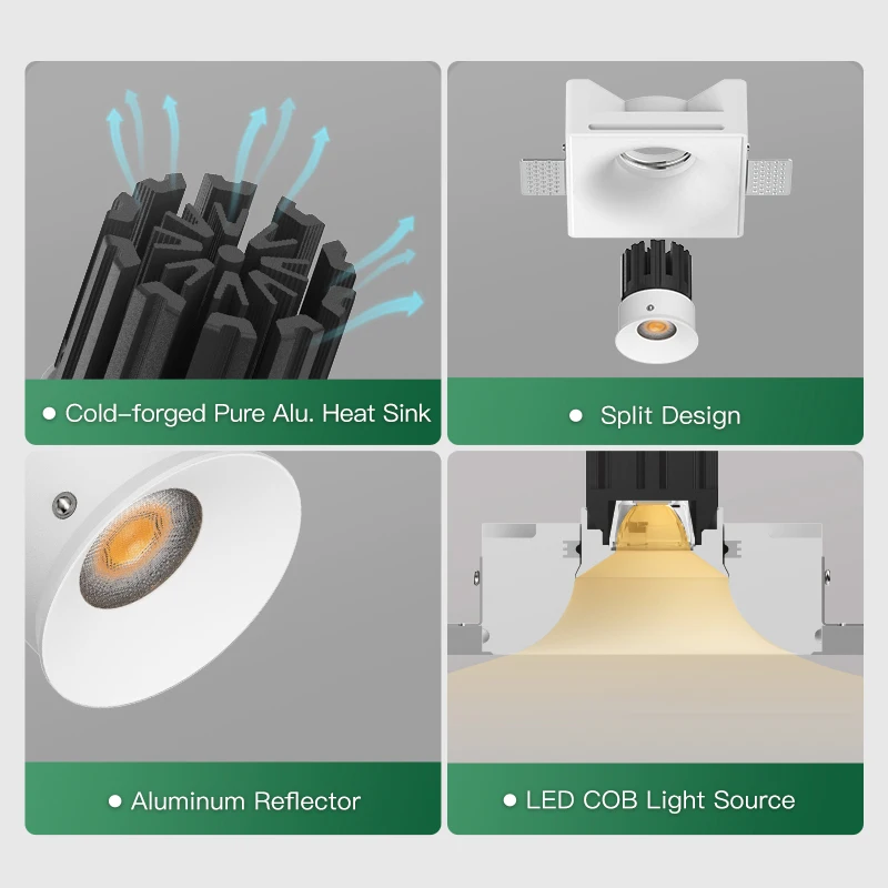 XRZLux 15W Borderless Gypsum Downlight Square LED Ceiling Lamp Recessed LED COB Spotlight Indoor Lighting AC220V-240V Hot Sale