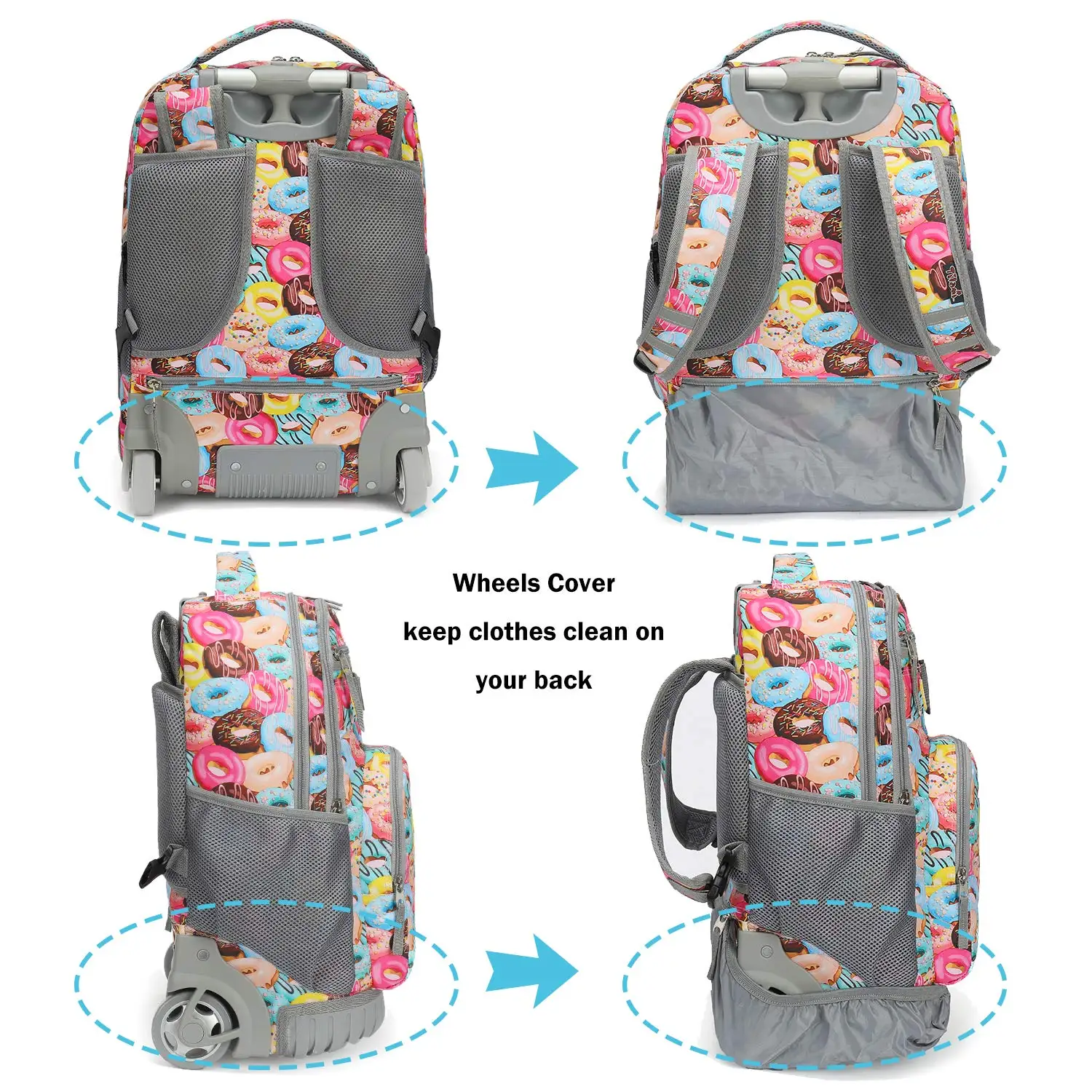 Customized Pattern Student Rolling Backpack Kids Trolley Bag School Backpack Wheeled Bags Trolley Bags For Girls