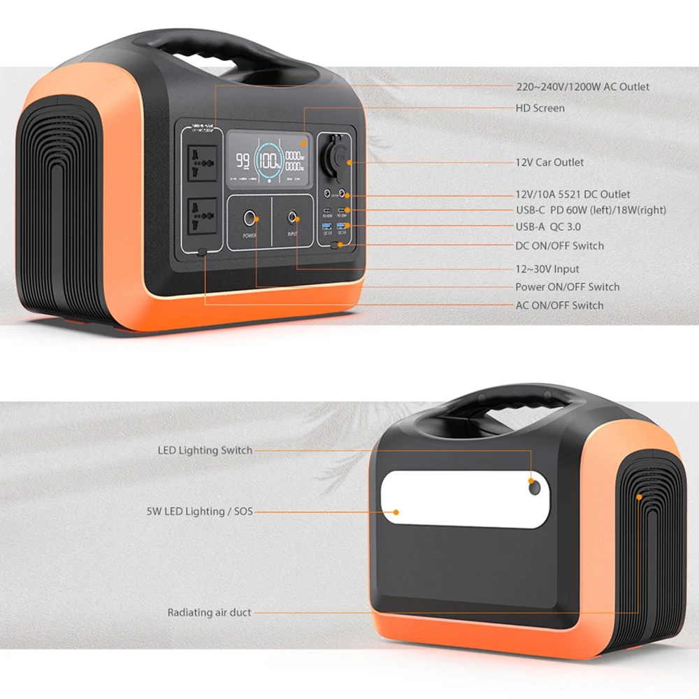 SOUOP 600W 1200W Powerstation Lithium Battery 500W 1000W Rechargeable Portable Power Station