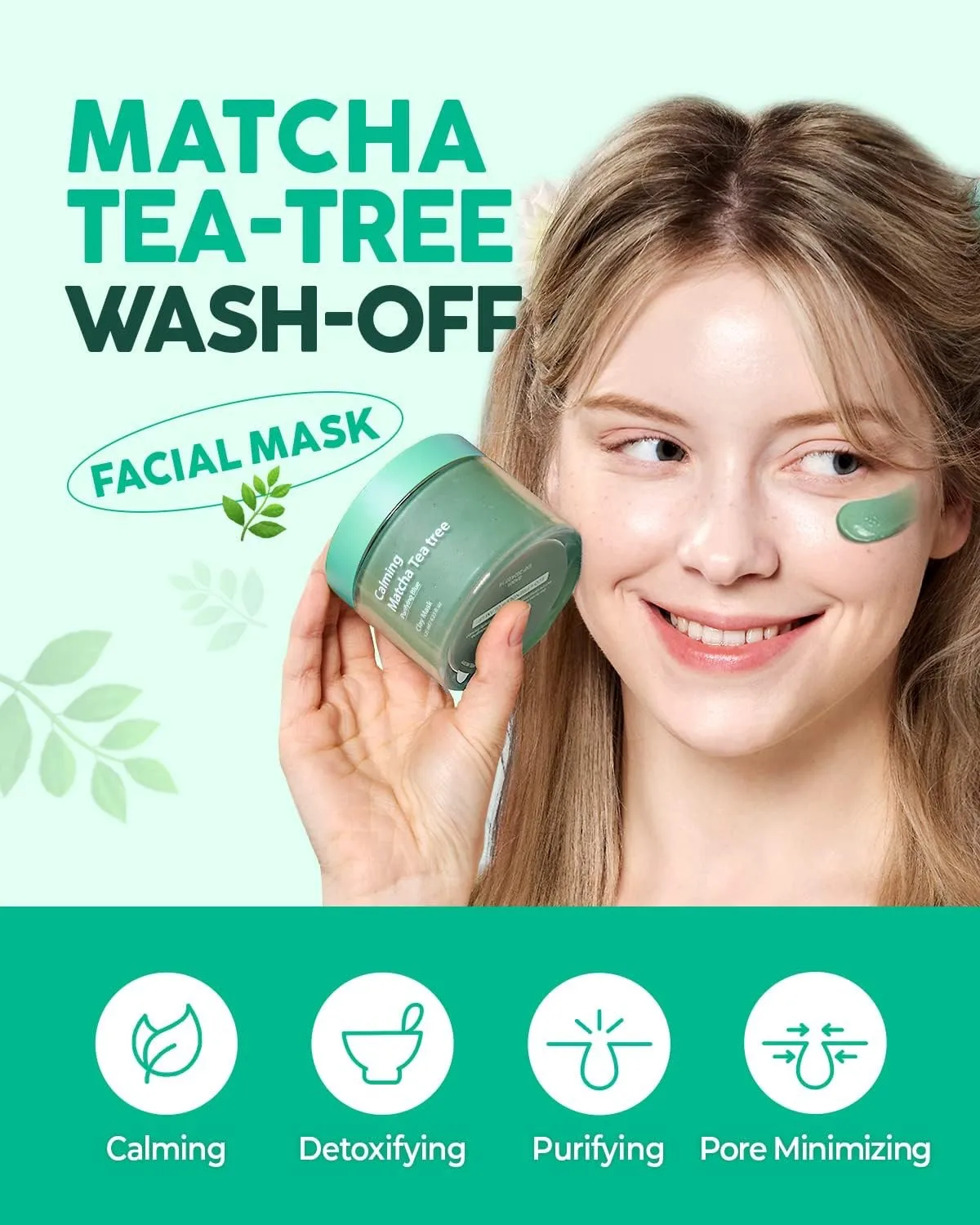 Private Label Hydrating Pore Purifying Calming Matcha Green Tea & Tea Tree Clay Mask for Acne