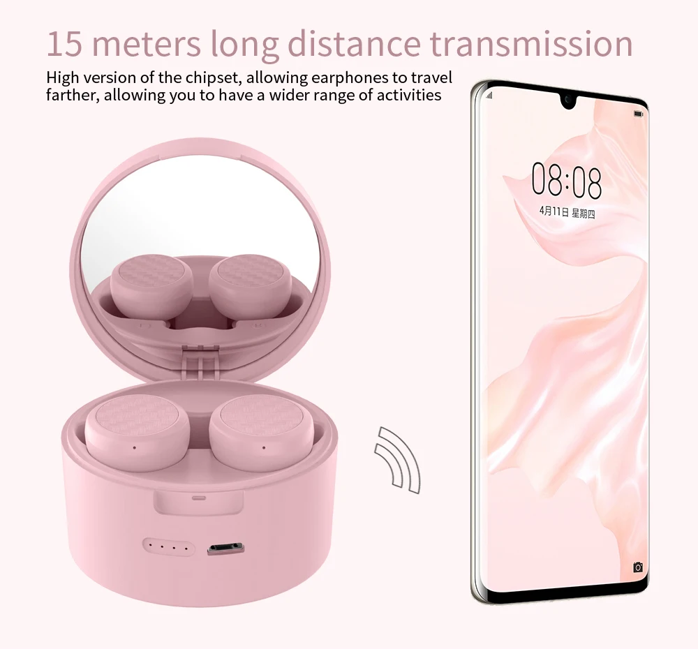 Mirror Wireless Headphones TWS Stereo Earbuds Headsets with Holder for Girls