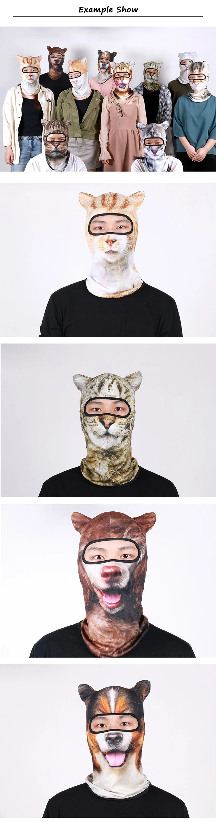 Dropship Full sublimation head face one hole winter designer cat dog headwear design logo 3d animal custom print balaclava