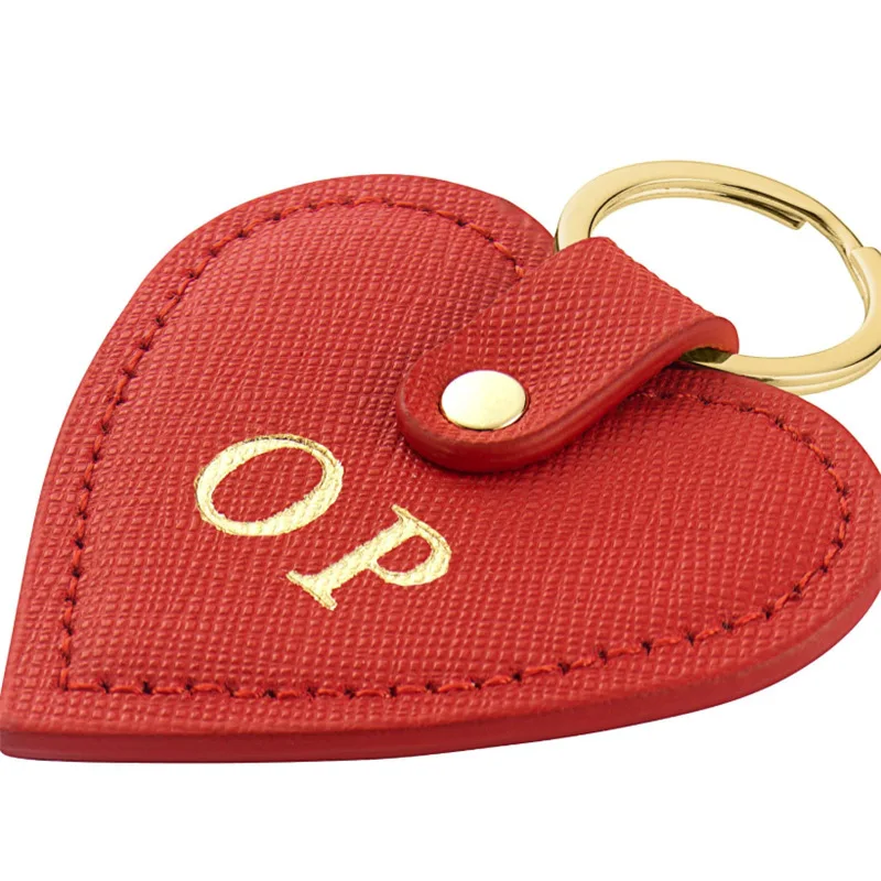 Custom Logo Pu Vegan Leather Fashion Heart Shape Key Ring Chain Bags Charm Ladies Keychain