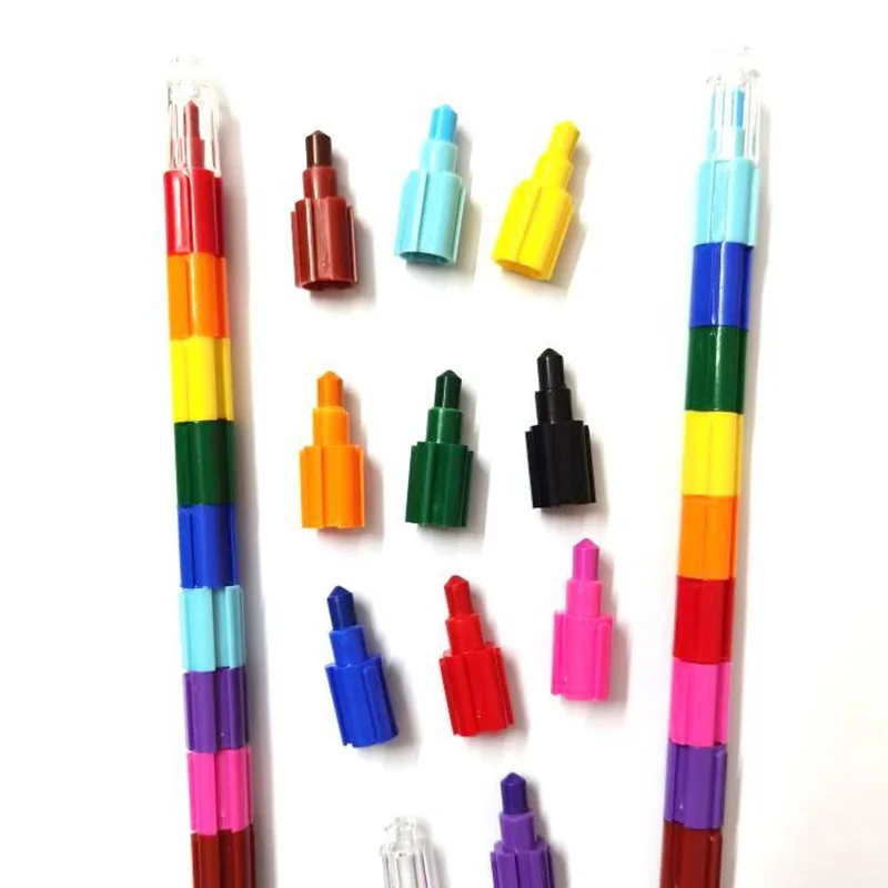 Kids Drawing Stationery PLastic  Stack Crayon,  Students Promotional Non-Toxic 12 Different Colors Detachable Pencil Crayon