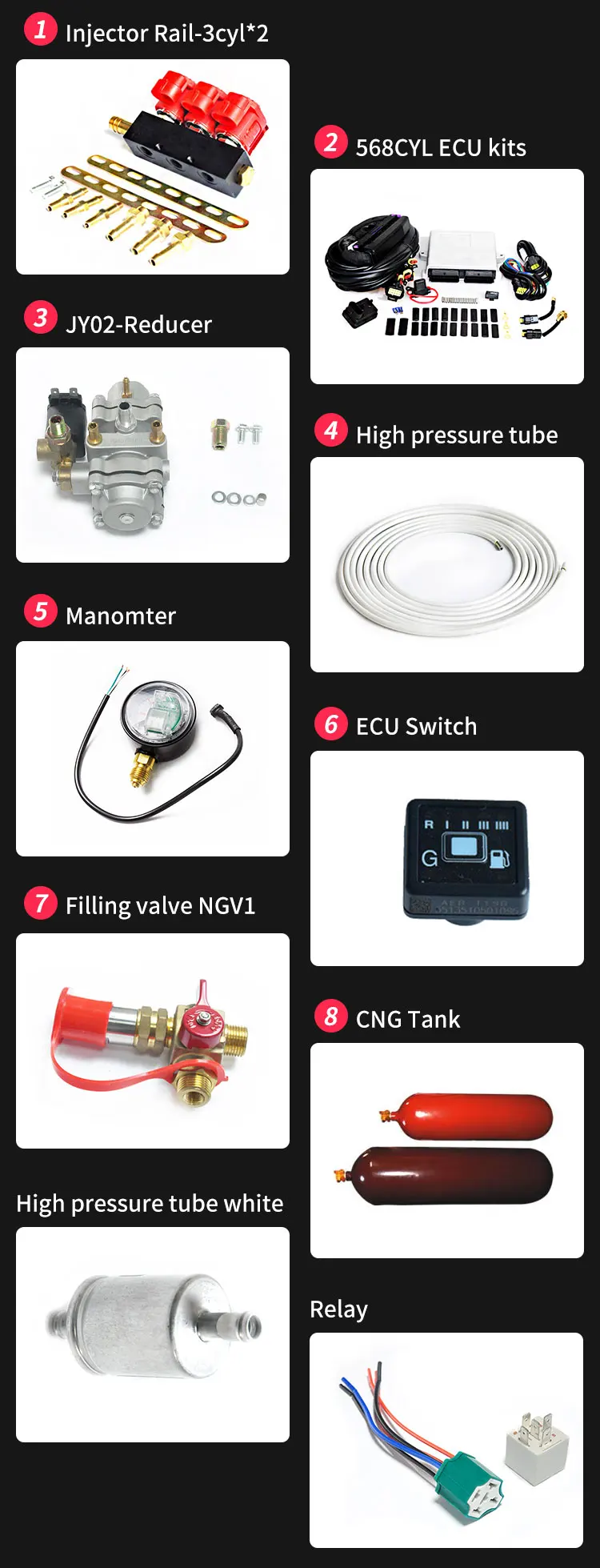 ACT gas engine conversion kit for 6 cylinders engine kit gnv auto gas parts dual fuels