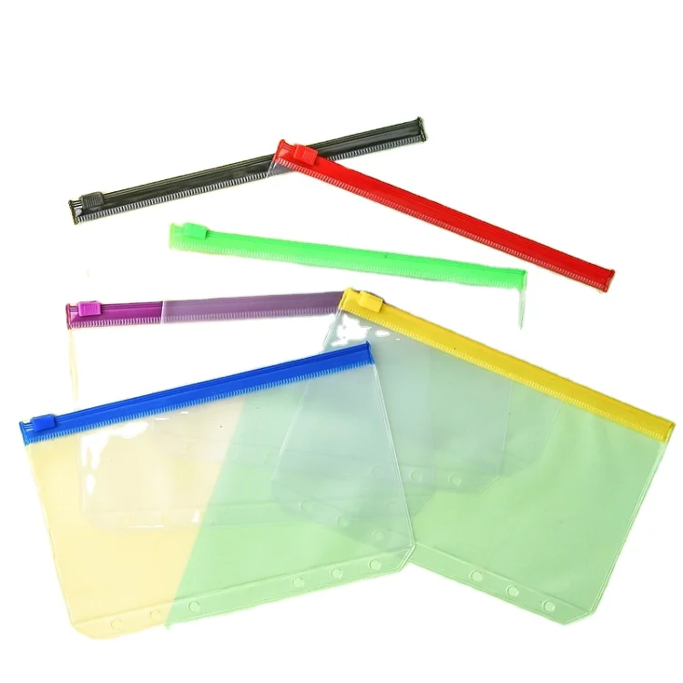 Multicolor PVC A6 Binder Pocket Zipper Bill Bags A4 A5 A6 A7 Loose Leaf Document Bag 6 Holes File Folder Bag With Zipper