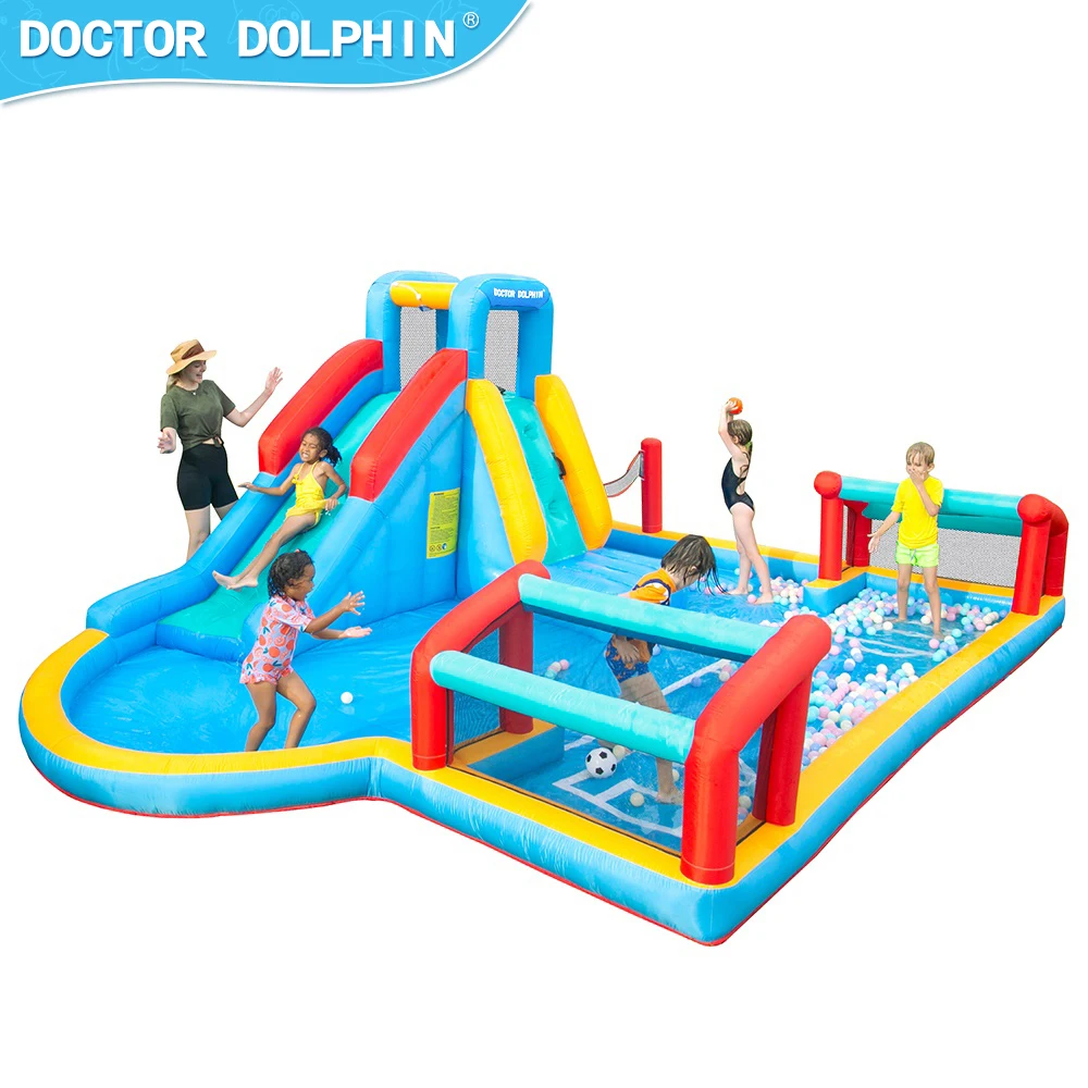 Doctor Dolphin outdoor commercial kids white water slide bouncing castles inflatable bounce house jumping castle