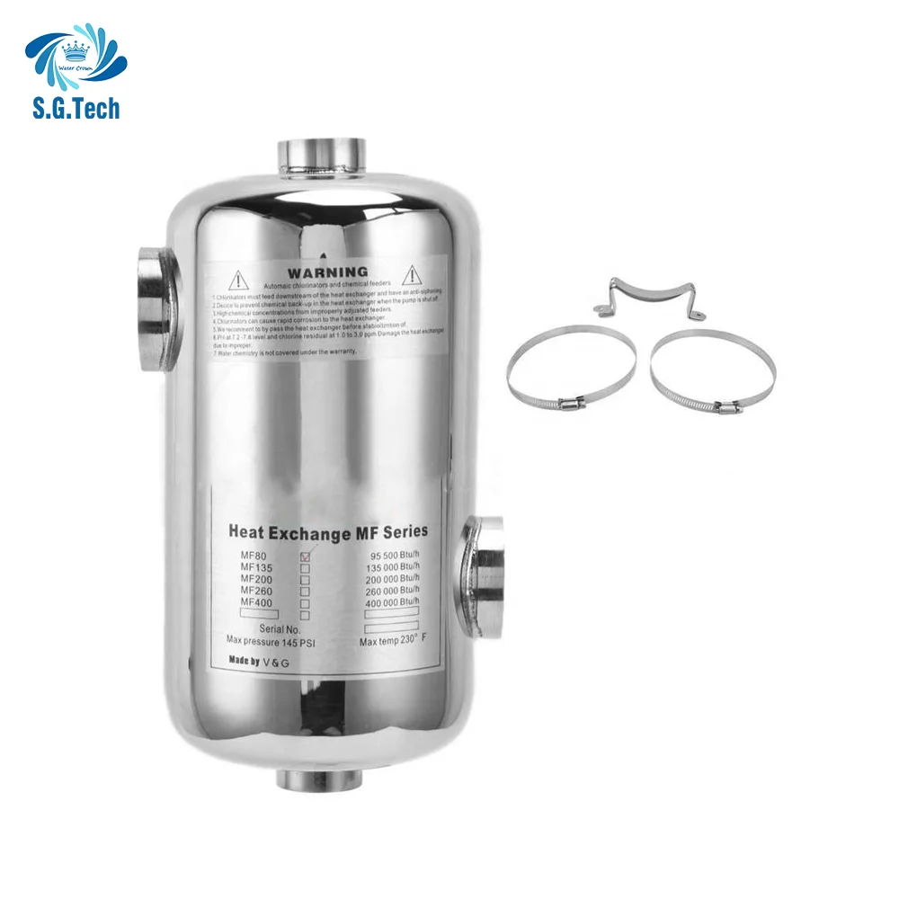 28-120KW WATER CROWN Tube Heat Exchanger SS304 for Pool heating connect with heat pump