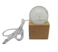 Cube Wooden Display Stand with Star Engraving Decoration for Crystal Ball Single LED Color Swith on USB Cable