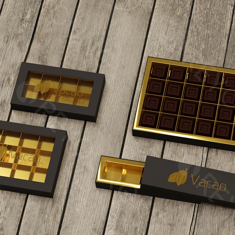 Custom 2 Piece Design Empty Cardboard Truffle Chocolate Gift Box With Window Clear Lid