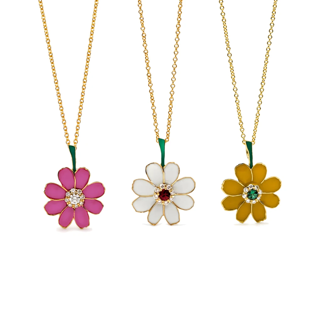 Slovehoony Cute Flower Multi-colored Enamel With Shiny Zircon Crystal Turquoise Pendant Halloween Jewelry Necklace For Women