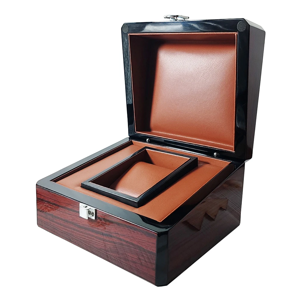 Custom Logo Fashionable Luxury Single Wood Lacquered Couple Watch Box Gift Storage Display Case