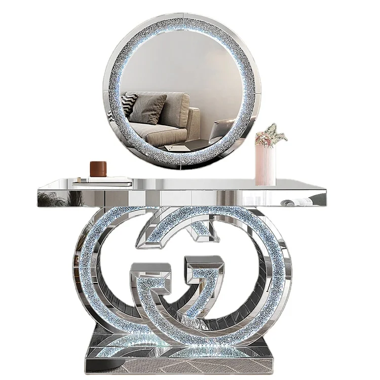 Wholesale Nordic Console Table With Mirror Living Room Furniture Modern Crushed Crystal Diamond Luxury Console Table Set