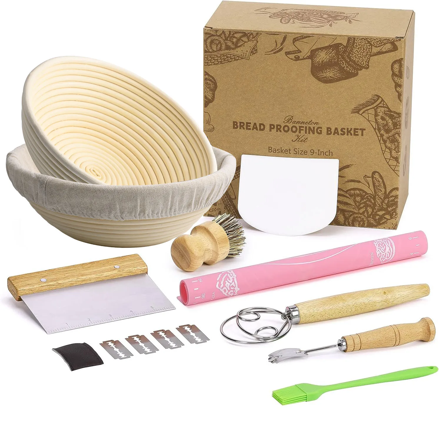 10-дюймовая круглая Индонезия, корзина для закваски из ротанга, корзина для ферментации хлеба, набор с хромой хлеба