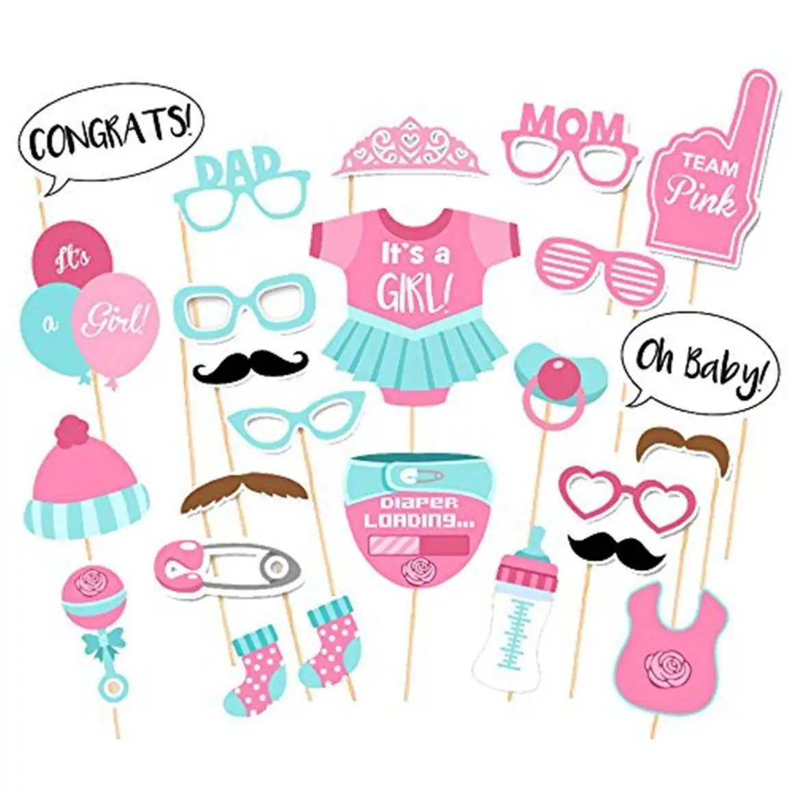 Spot Baby Shower 25-piece Set Blue/pink Boy or Girl DIY Photo Props Baby Gender Reveal Gift First Birthday Favor Photo Props
