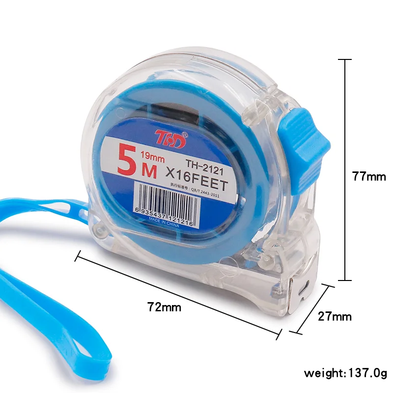 New ABS Clear case tape measure transparent 5m/16ft steel measuring tape