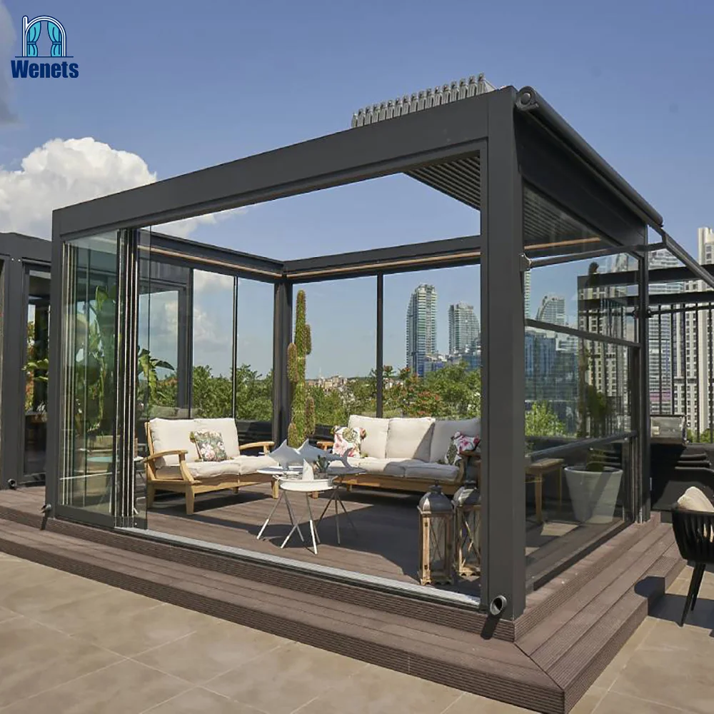 Автоматическая алюминиевая беседка, полностью Выдвижная садовая беседка для жалюзи
