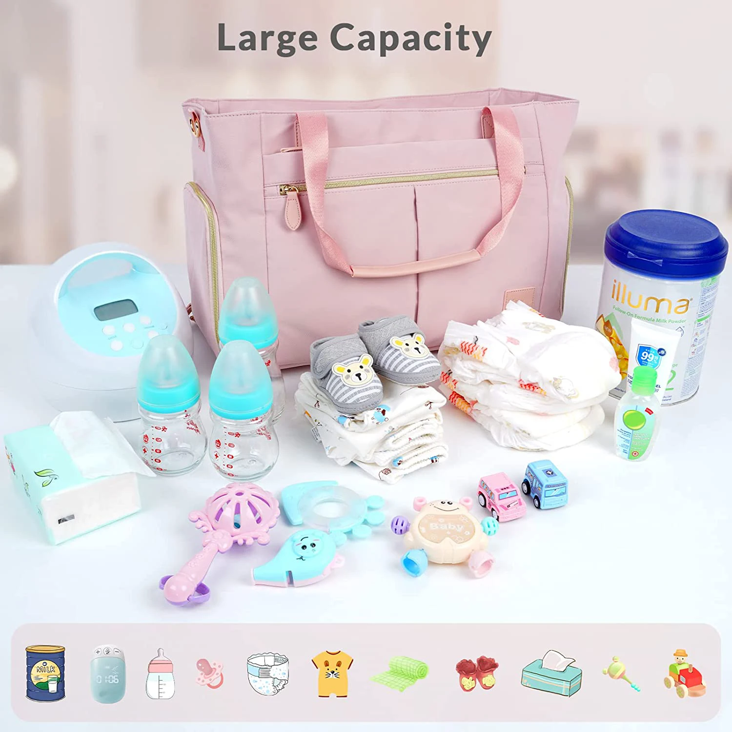 Breast Pump Bag Diaper Tote Bag with 15 Inch Laptop Sleeve Fit Most Breast Pumps