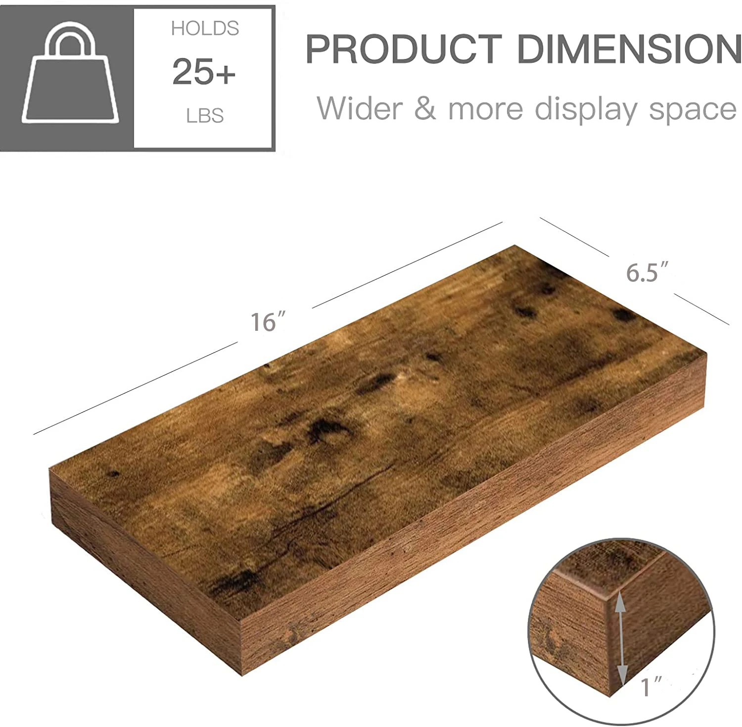 Floating Shelves Wall Mounted Shelf For Bathroom Bedroom Farmhouse Decor Shelf with Invisible Brackets Set of 3, Rustic Brown