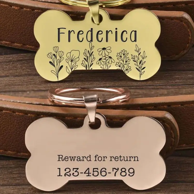 Solid 925 Sterling Silver Gold Fashion Style bull Dog Tag Necklace Pendant with optional engraved