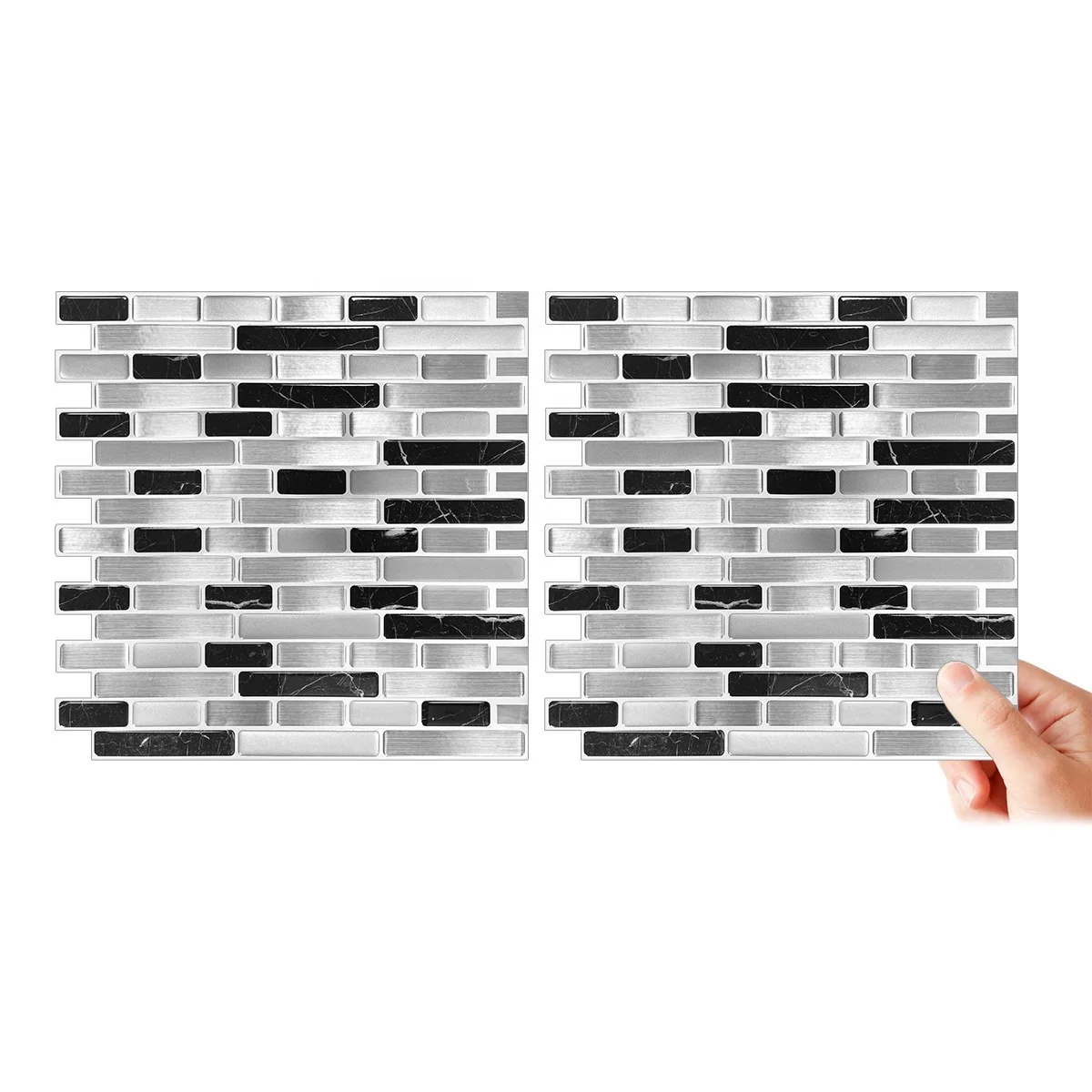 Strong Self Adhesive Mosaic Silver  And Black Marble  Long  Strip  Wall Tiles  Home Decor For Kitchen Bathroom Backsplash