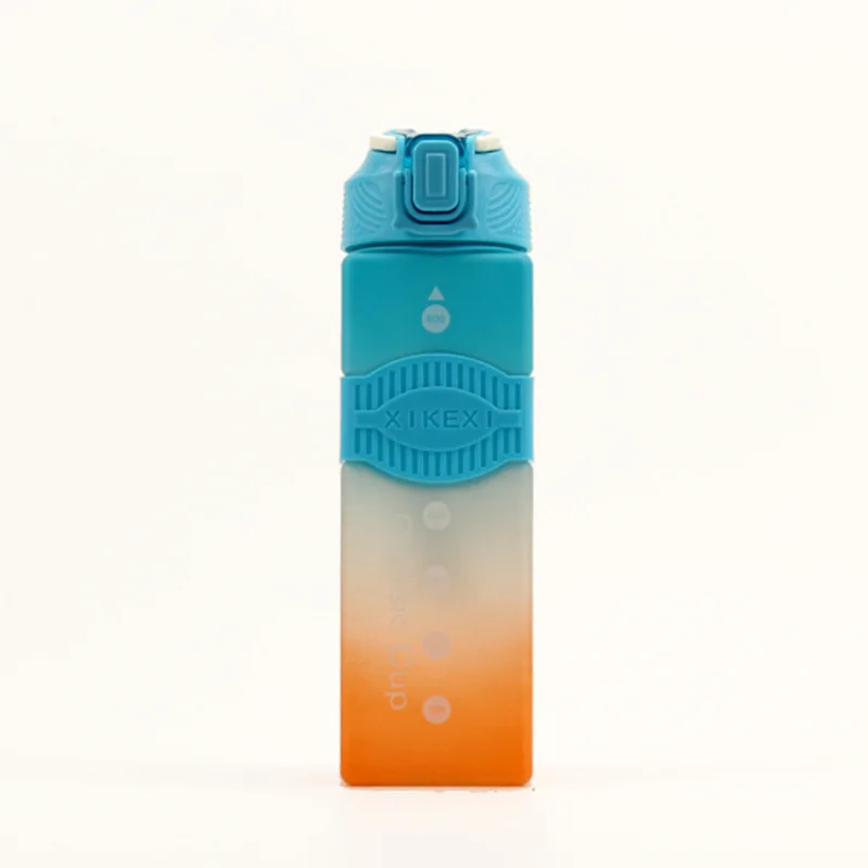 1000ML 1L 32oz square Plastic Tritan Motivational Fitness Gradient Color Sports Gym Drinking Water Bottle with time marker straw